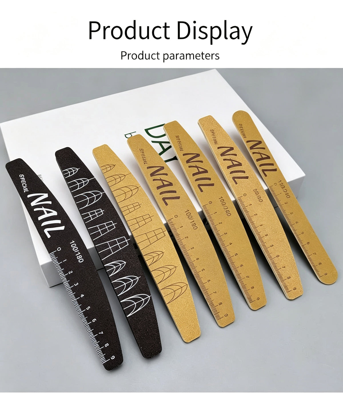 Nail Shape Scale Nail File, Double Sided Emery Board with Nail Shape Guide & Length Ruler for Salon Nail Shaping