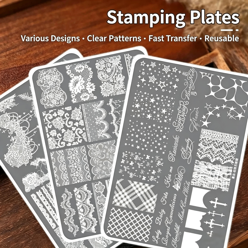Nail Stamping Plates Set 12 Styles Lace Checkerboard Floral Butterfly Image Plates For DIY Nail Art Manicure Decor