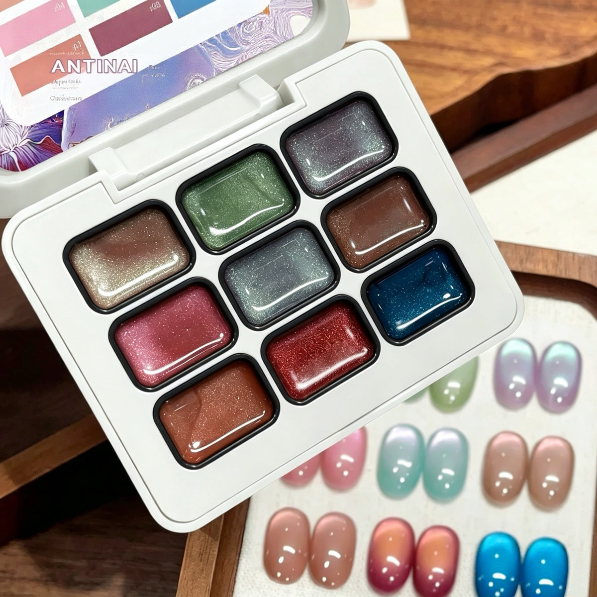 ANTINAI Enamel Cat Eye Gel 9 Colors Set, Dopamine Glass Bead Magnetic Nail Gel Polish
