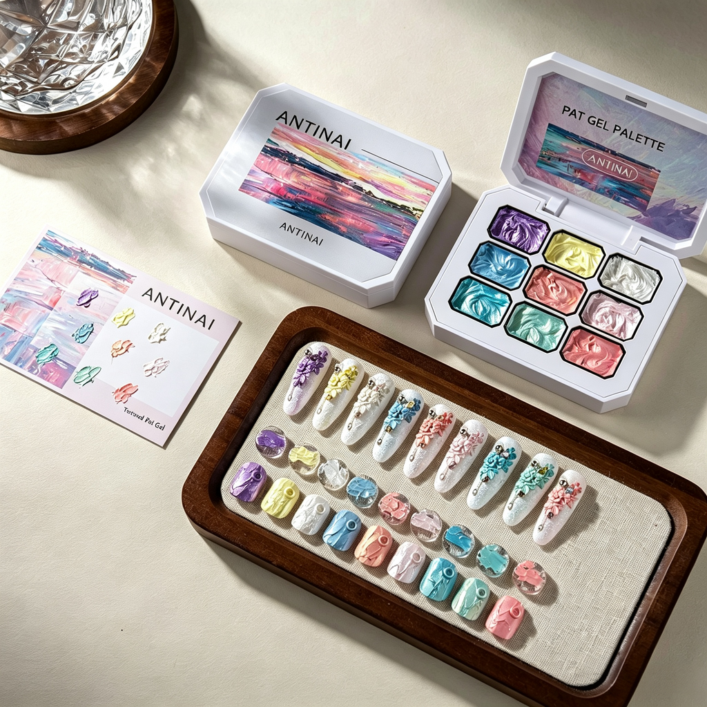 ANTINAI Non Wipe Embossed Nail Gel 9 Colors | Iridescent Textured Sculpting Gel, Compatible with Chrome Aurora Powder, HEMA TPO TMPTA Free