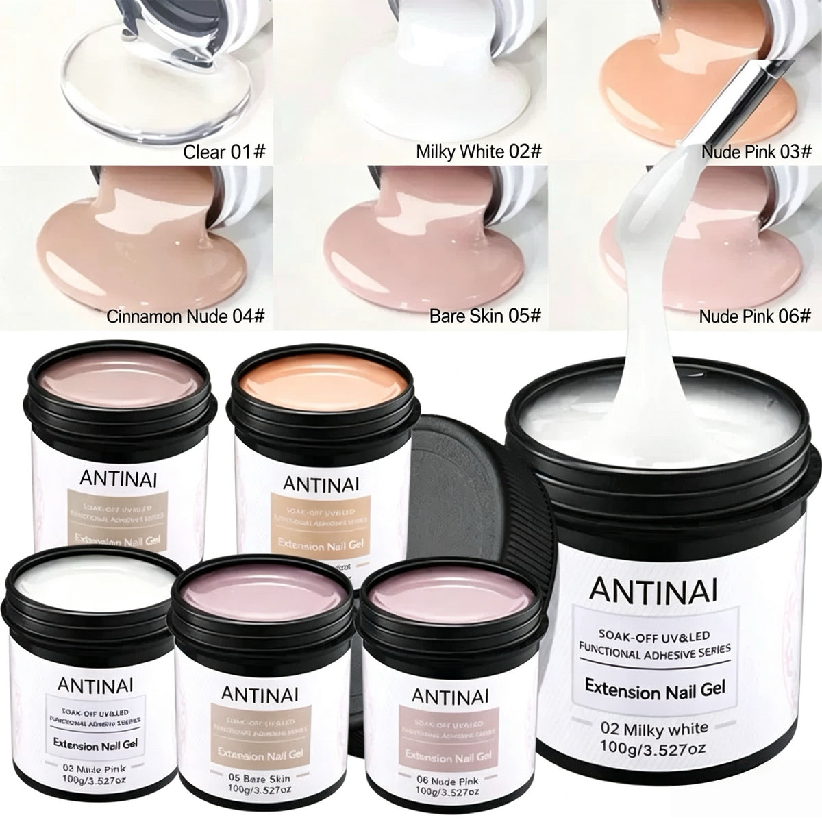 7 in 1 Builder Nail Gel, ANTINAI Multi-Functional Extension Gel for Apex Building, Nail Enhancement, Rhinestone Glue, Nail Shaping