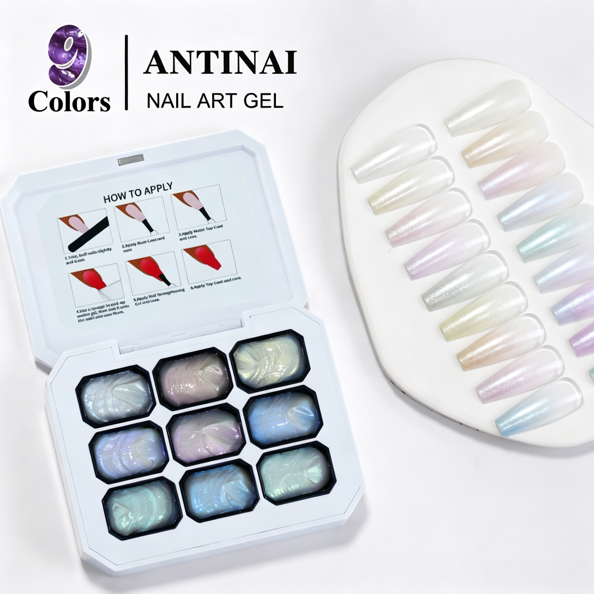 ANTINAI 9‑Colors Nail Art Gel Palette Pigment Set Semi‑Solid Gel for DIY Manicure Nail Decoration