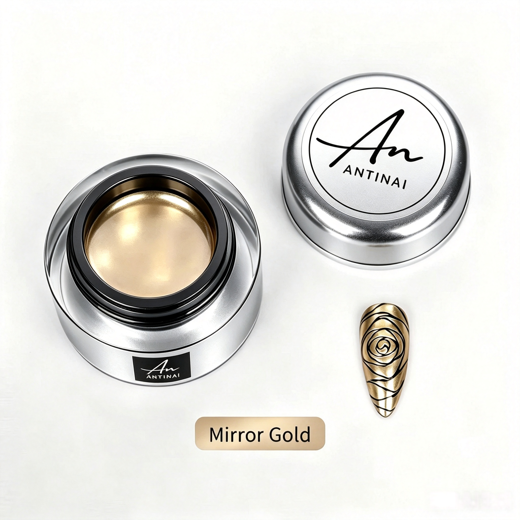 ANTINAI Mirror Metal Painting Gel, Mirror Gold & Silver Metallic Liner Gel for Nail Salon Art
