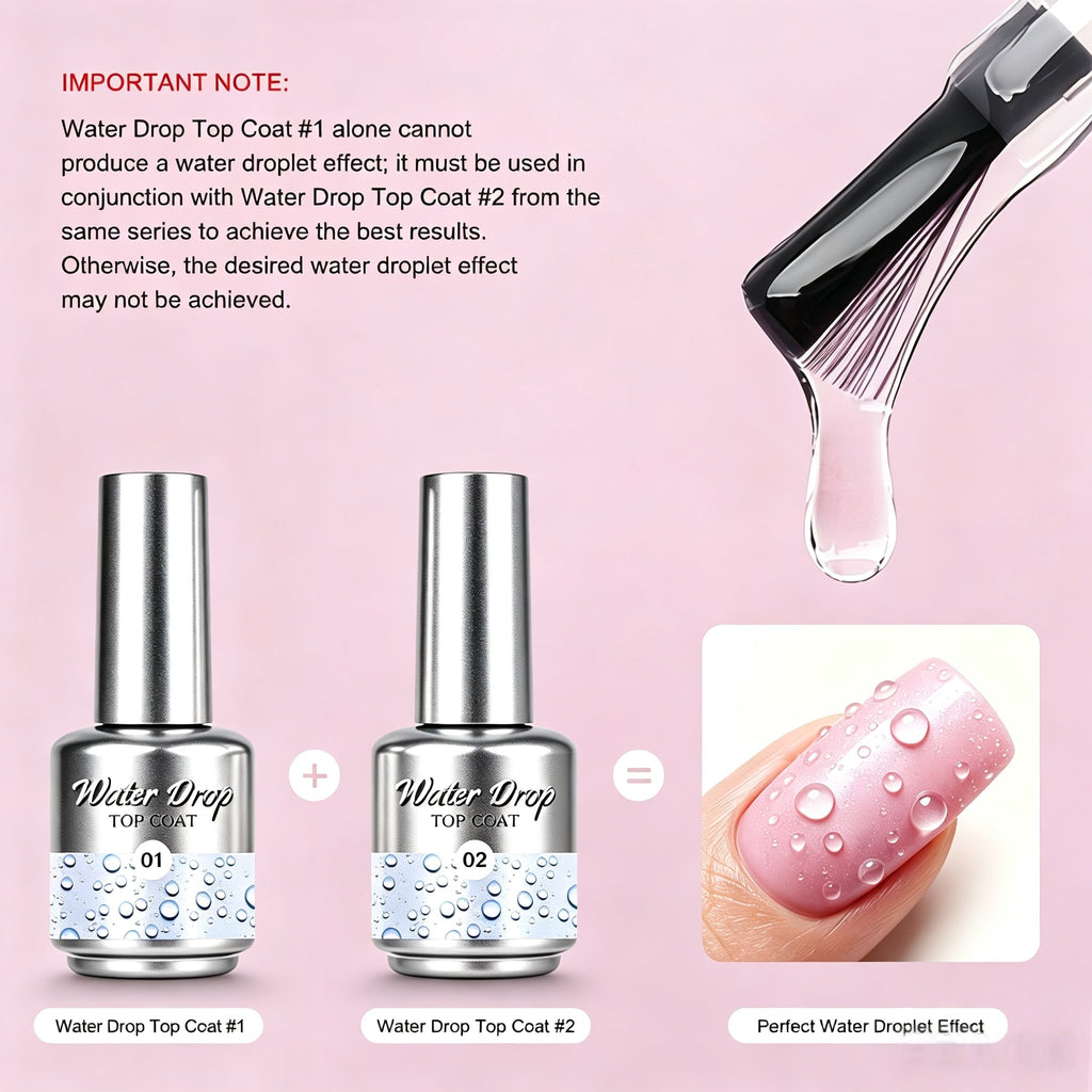 Water‑Drop Top Coat #01, Must Use With No.02, Create 3D Water‑Drop Effect Glossy Nail Gel for Nail Salon