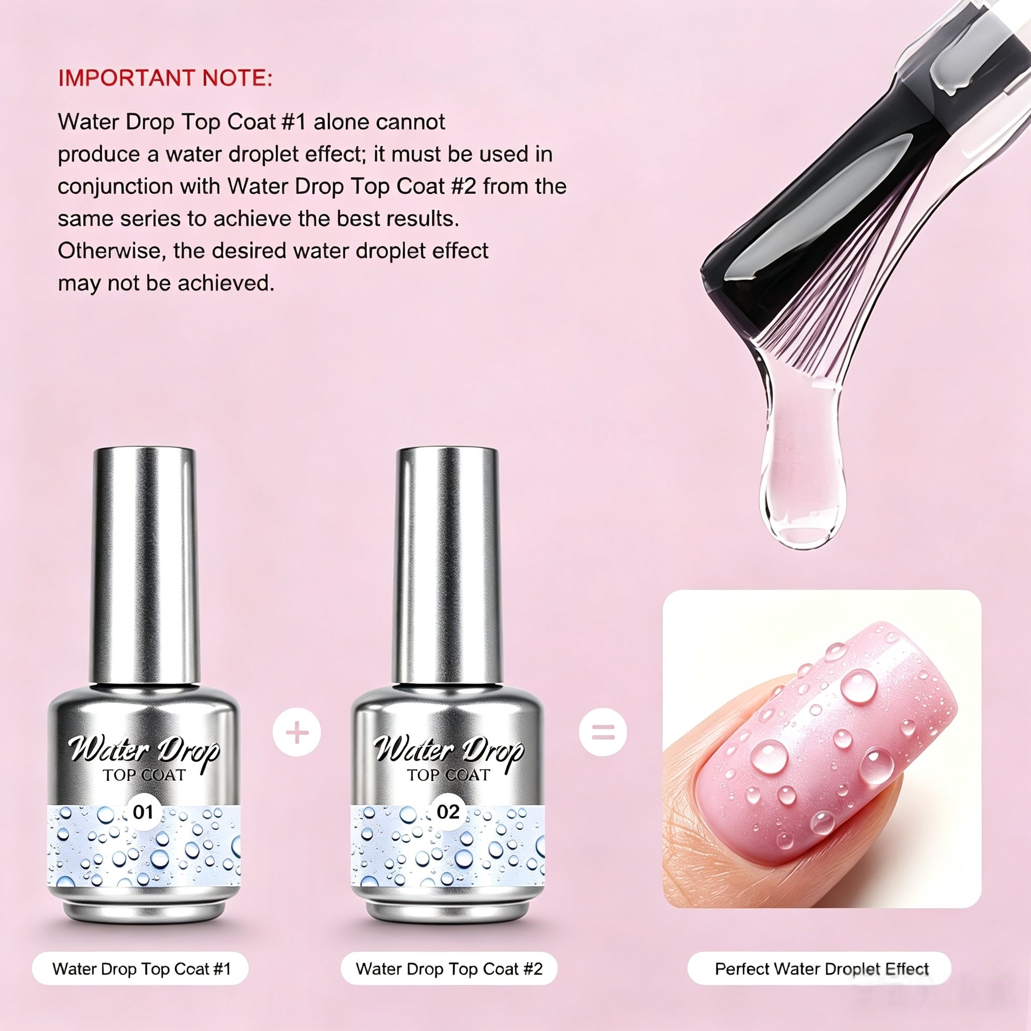 Water‑Drop Top Coat #01, Must Use With No.02, Create 3D Water‑Drop Effect Glossy Nail Gel for Nail Salon
