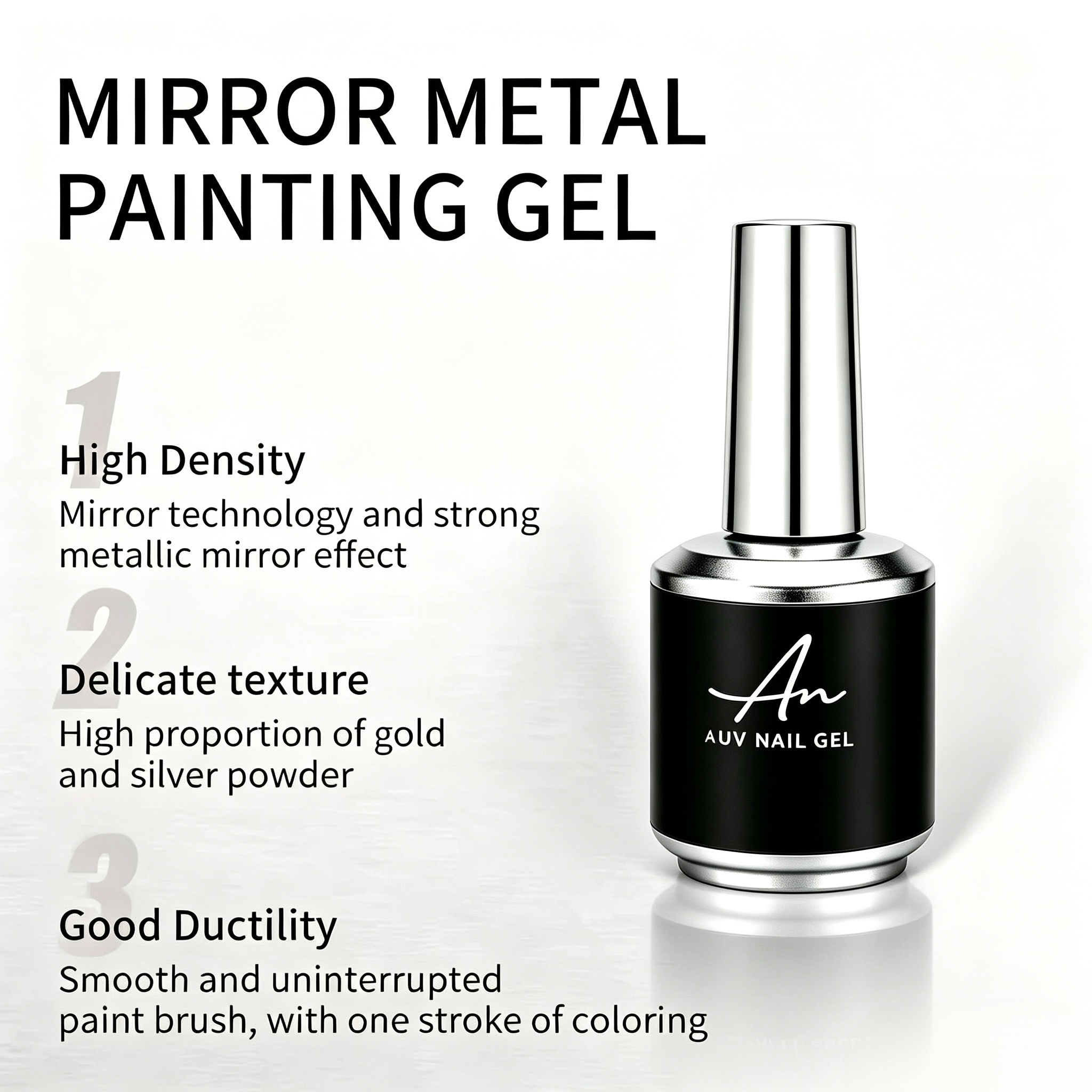 ANTINAI Mirror Metal Painting Gel, Mirror Gold & Silver Metallic Liner Gel for Nail Salon Art