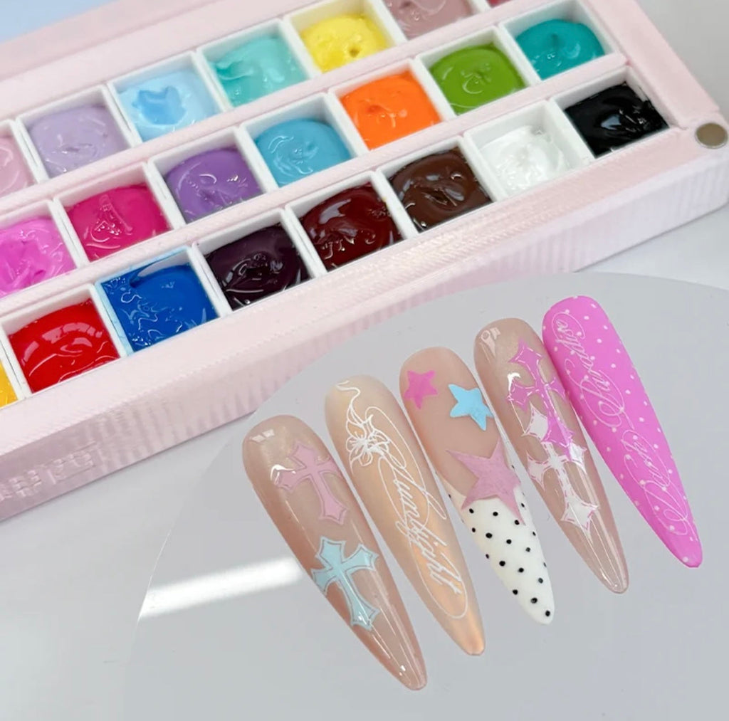 ANTINAI Silk Powder Gem Box 24-Color Solid Gel Palette | Cheese Transfer & Stamp Painting Gel