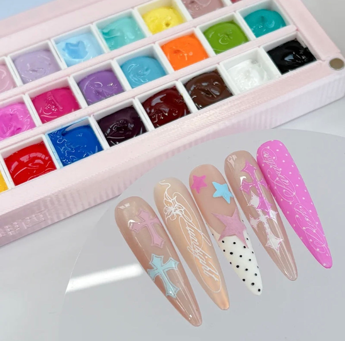 ANTINAI Silk Powder Gem Box 24-Color Solid Gel Palette | Cheese Transfer & Stamp Painting Gel