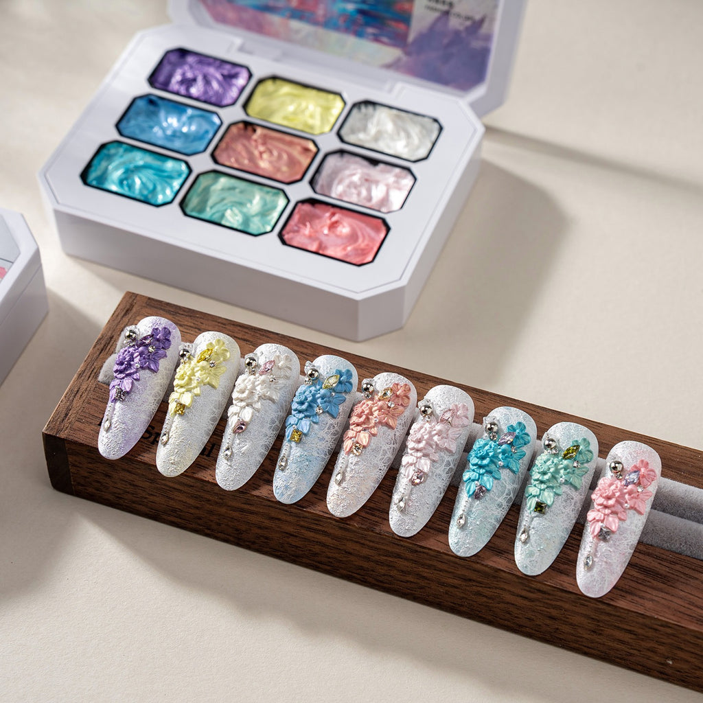 ANTINAI Non Wipe Embossed Nail Gel 9 Colors | Iridescent Textured Sculpting Gel, Compatible with Chrome Aurora Powder, HEMA TPO TMPTA Free