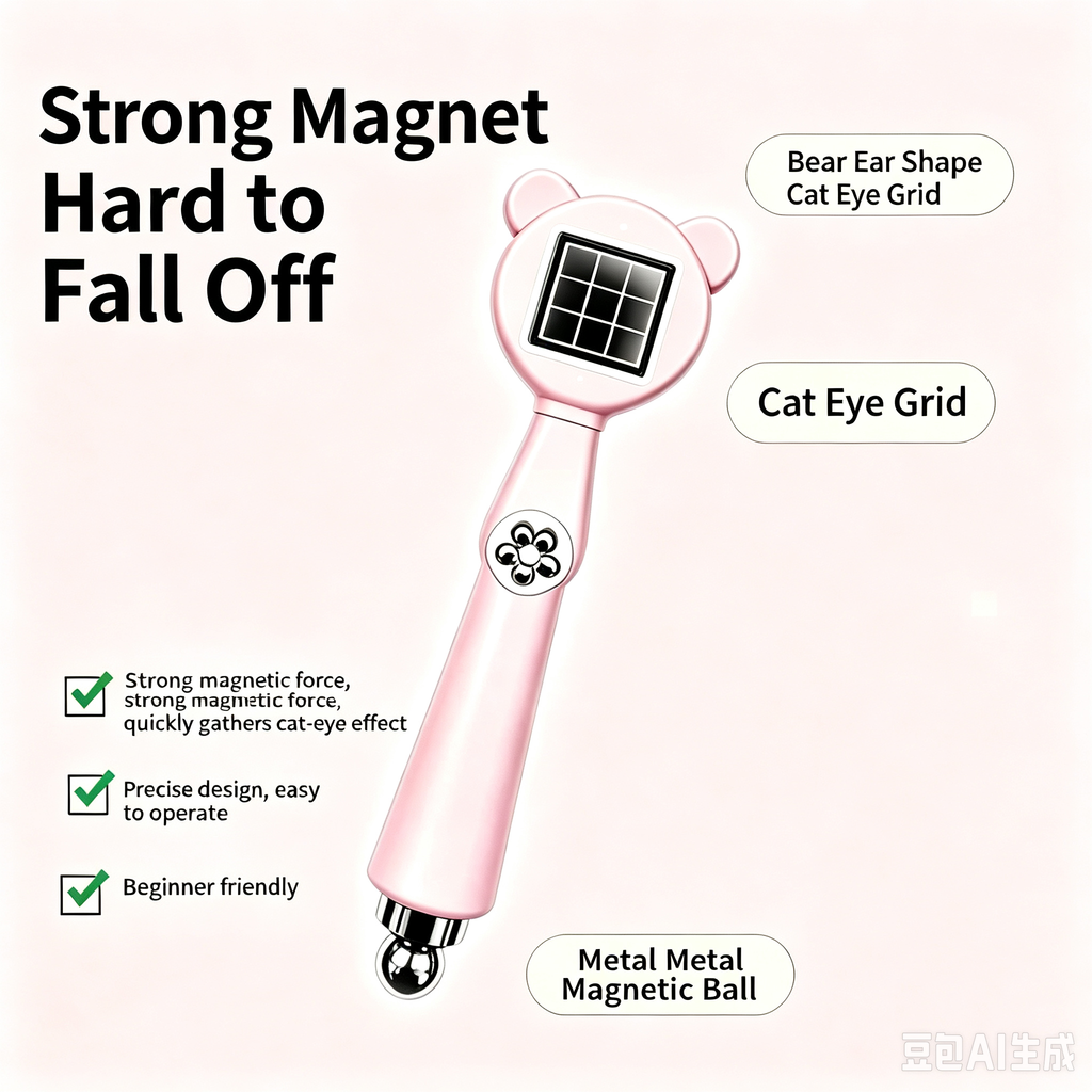 6-in-1 Bear Cat Eye Nail Magnet, Multi Pattern Magnetic Wand for Cat Eye Gel Polish, Petal Grid Plaid Honeycomb Nail Art Tool for Salon & DIY Manicure