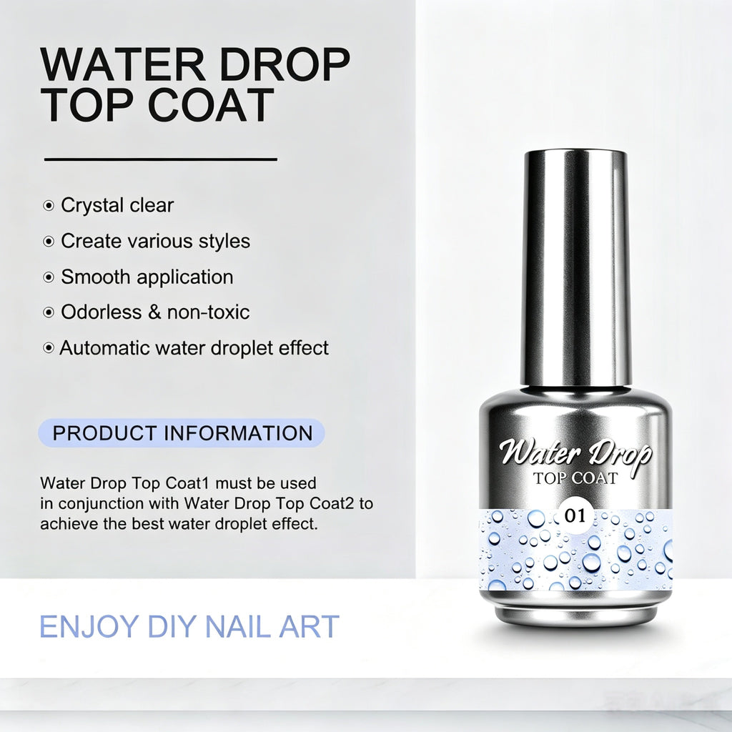 Water‑Drop Top Coat #01, Must Use With No.02, Create 3D Water‑Drop Effect Glossy Nail Gel for Nail Salon