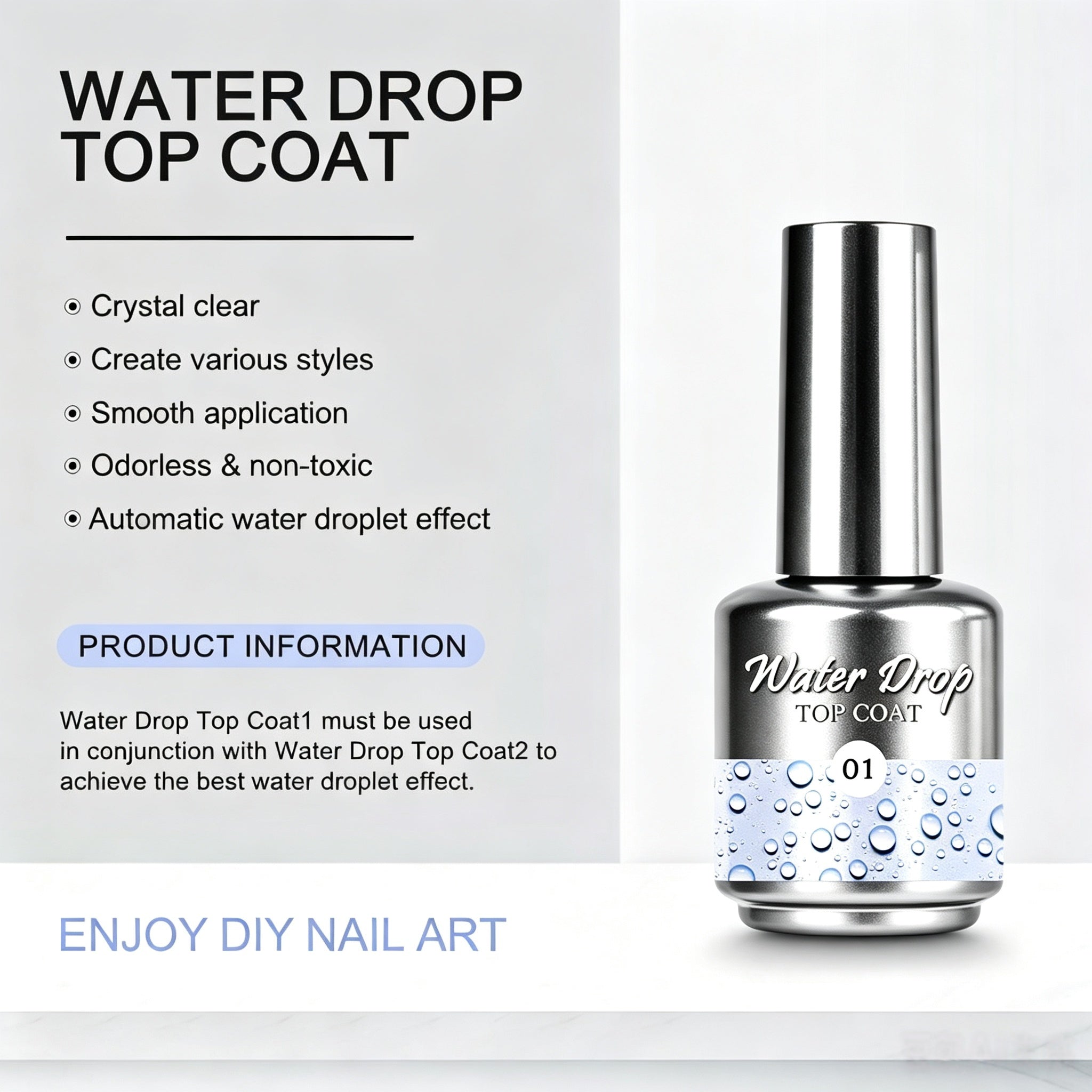 Water‑Drop Top Coat #01, Must Use With No.02, Create 3D Water‑Drop Effect Glossy Nail Gel for Nail Salon