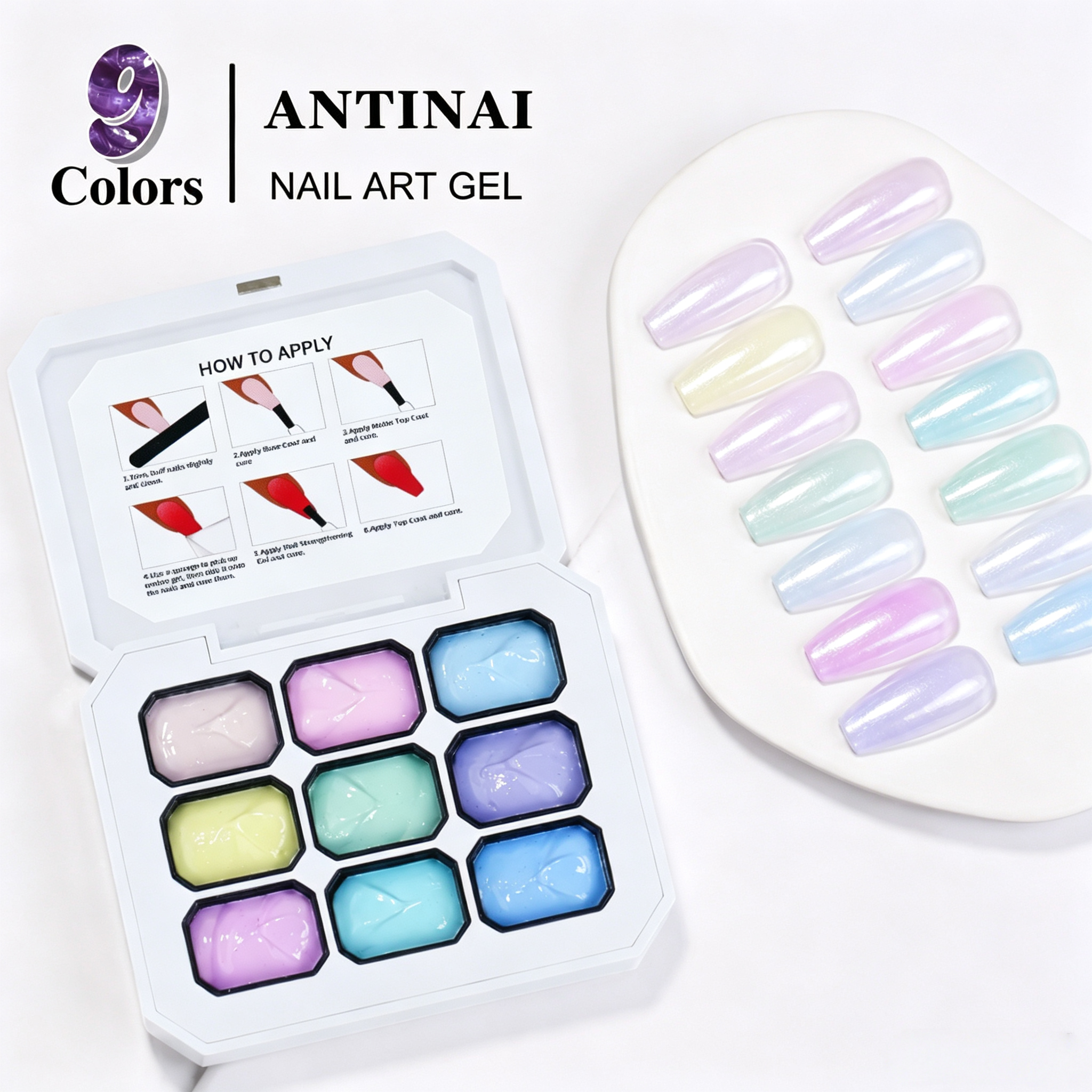 ANTINAI 9‑Colors Nail Art Gel Palette Pigment Set Semi‑Solid Gel for DIY Manicure Nail Decoration