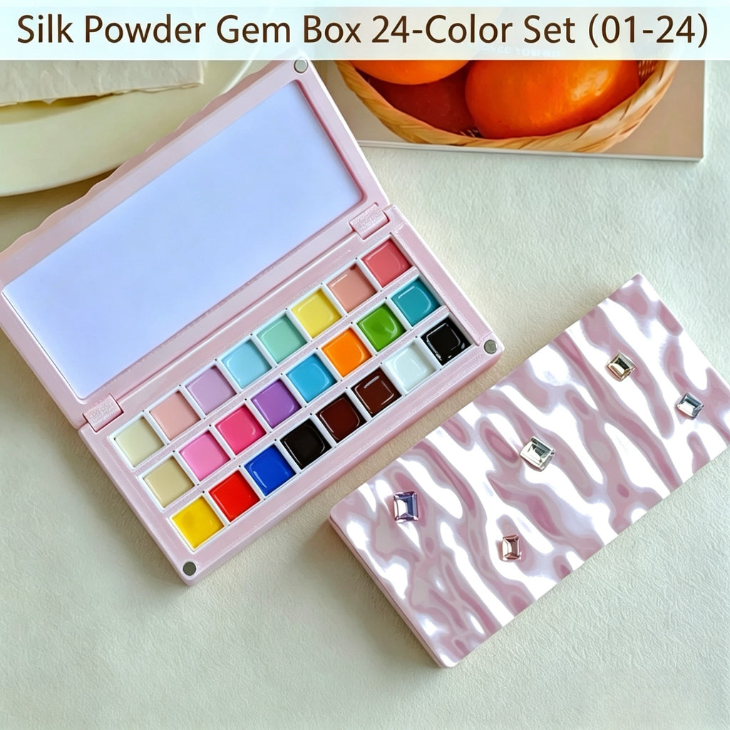 ANTINAI Silk Powder Gem Box 24-Color Solid Gel Palette | Cheese Transfer & Stamp Painting Gel