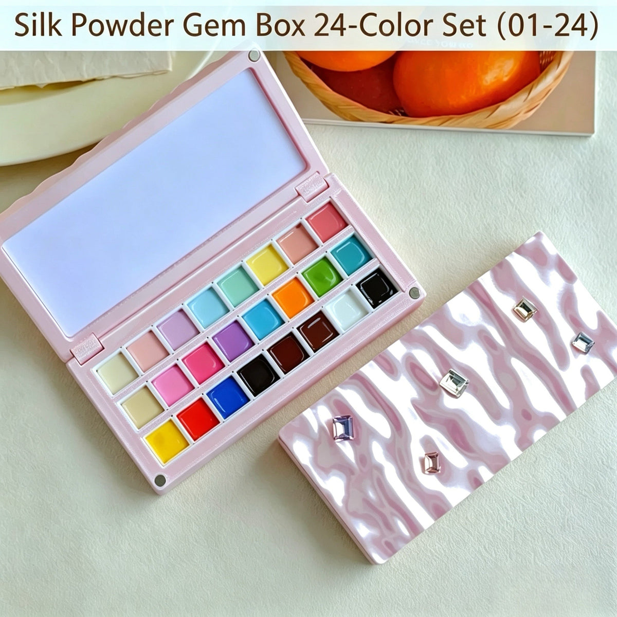 ANTINAI Silk Powder Gem Box 24-Color Solid Gel Palette | Cheese Transfer & Stamp Painting Gel