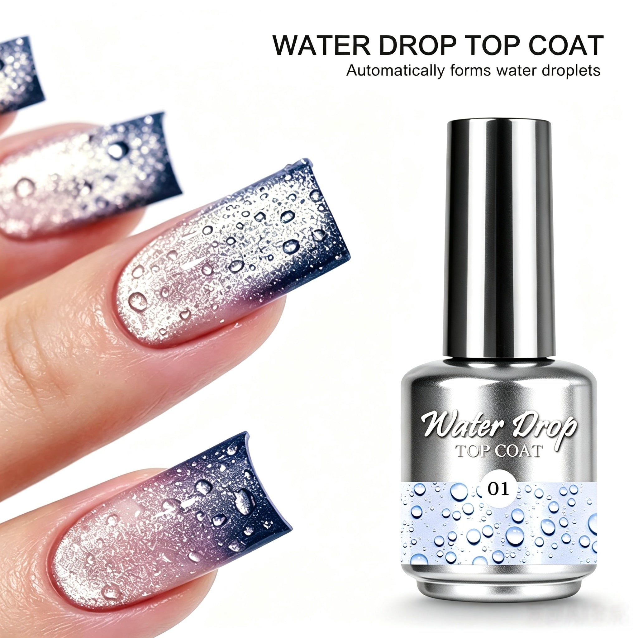 Water‑Drop Top Coat #01, Must Use With No.02, Create 3D Water‑Drop Effect Glossy Nail Gel for Nail Salon