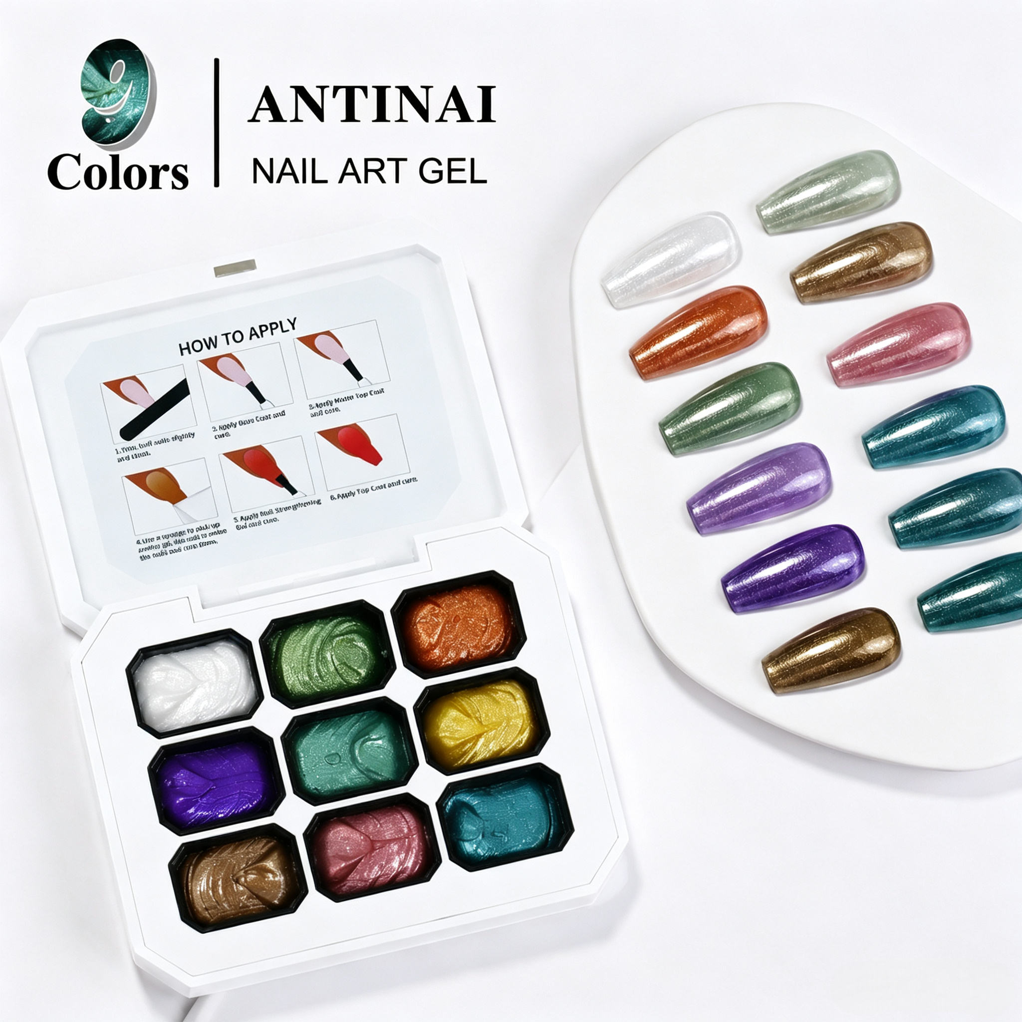 ANTINAI 9‑Colors Nail Art Gel Palette Pigment Set Semi‑Solid Gel for DIY Manicure Nail Decoration