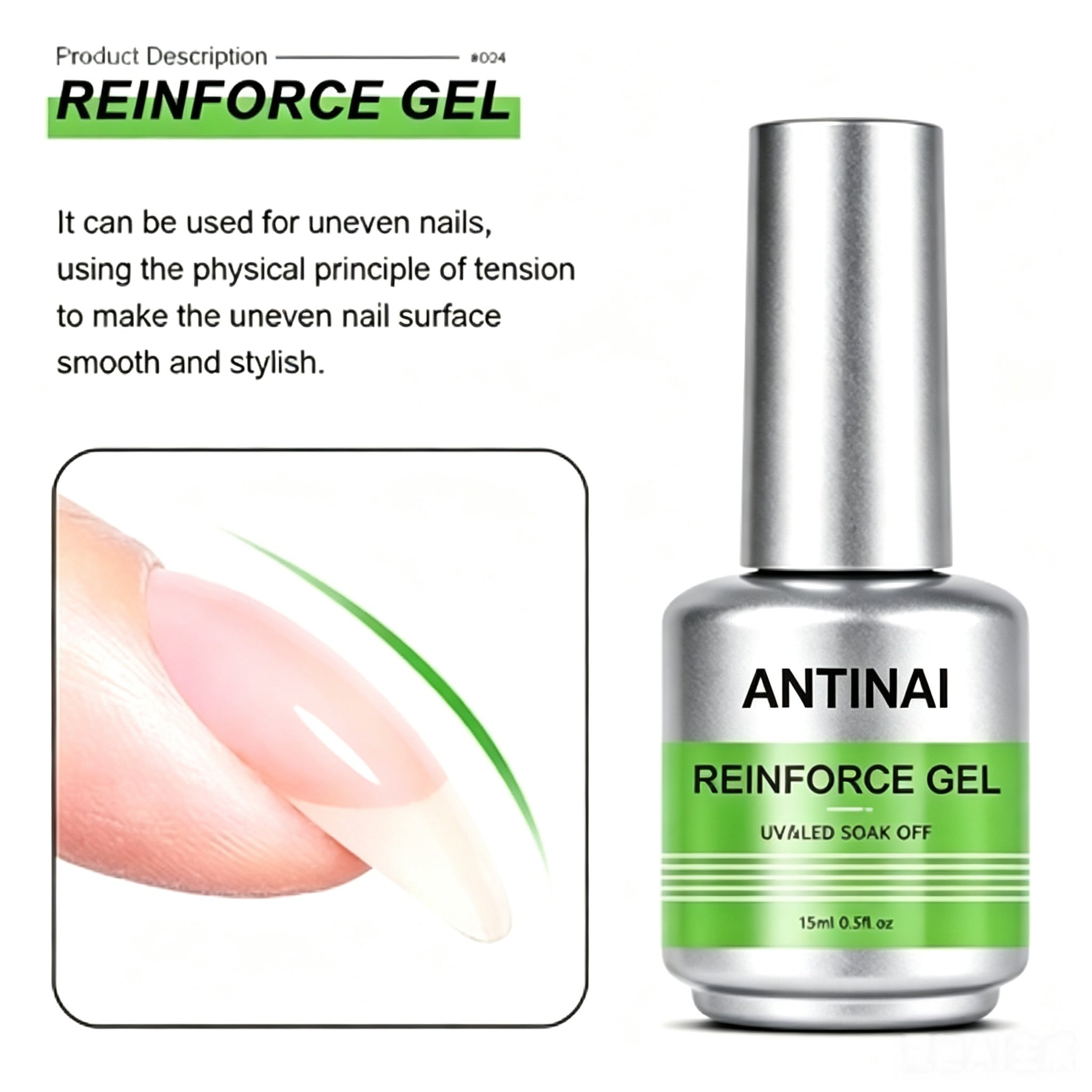 15ml ANTINAI 7‑Pcs Functional Nail Gel Kit, Rubber Base Coat, Reinforce Gel, Foil Glue Gel UV LED Soak‑Off Gel for Professional Nail Art