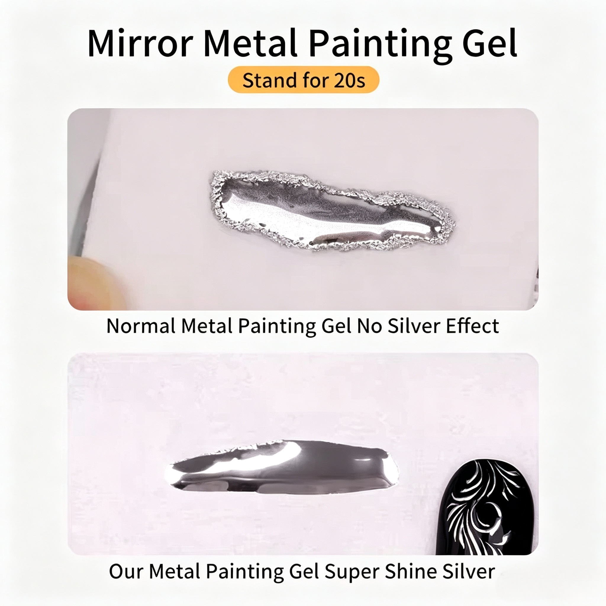 ANTINAI Mirror Metal Painting Gel, Mirror Gold & Silver Metallic Liner Gel for Nail Salon Art