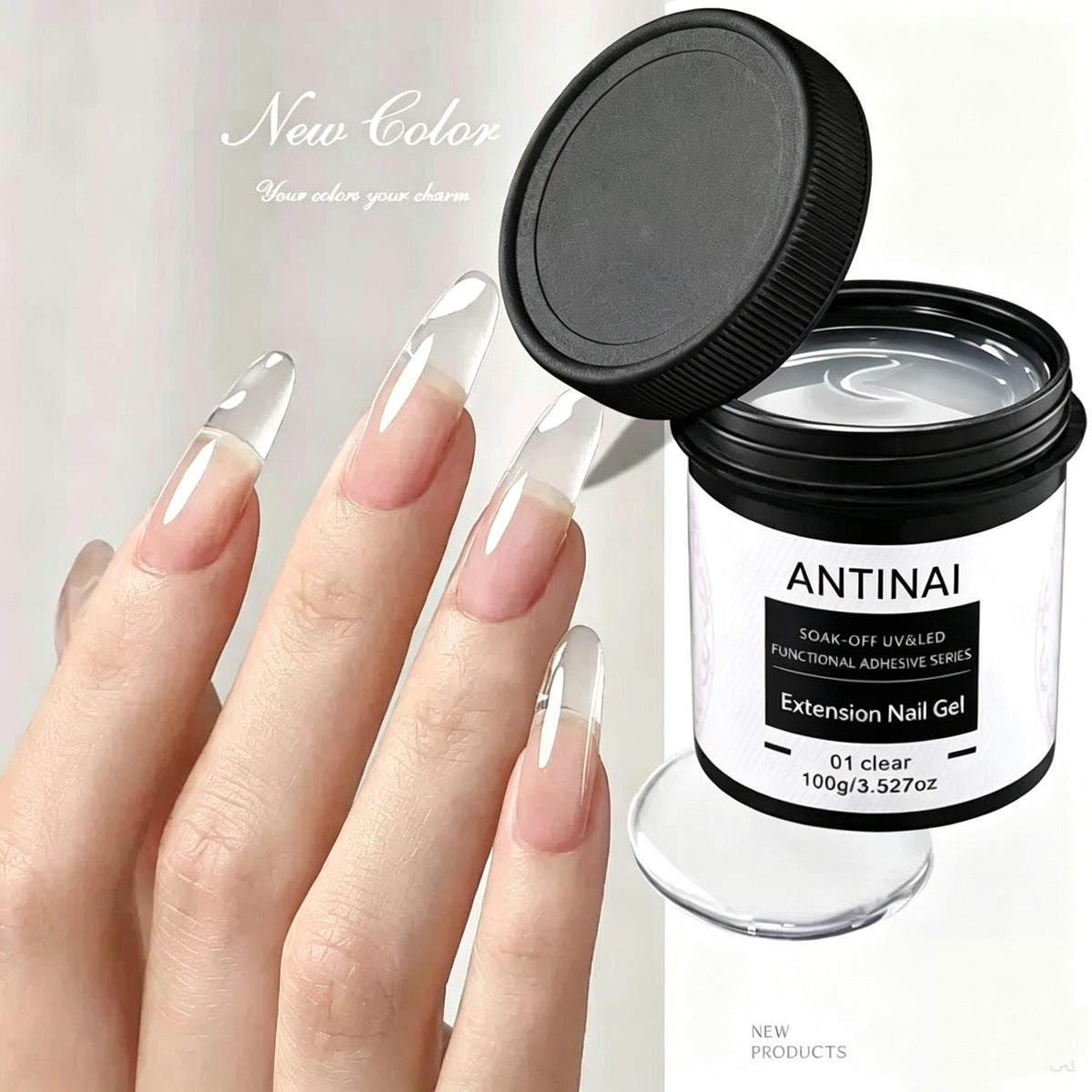 7 in 1 Builder Nail Gel, ANTINAI Multi-Functional Extension Gel for Apex Building, Nail Enhancement, Rhinestone Glue, Nail Shaping
