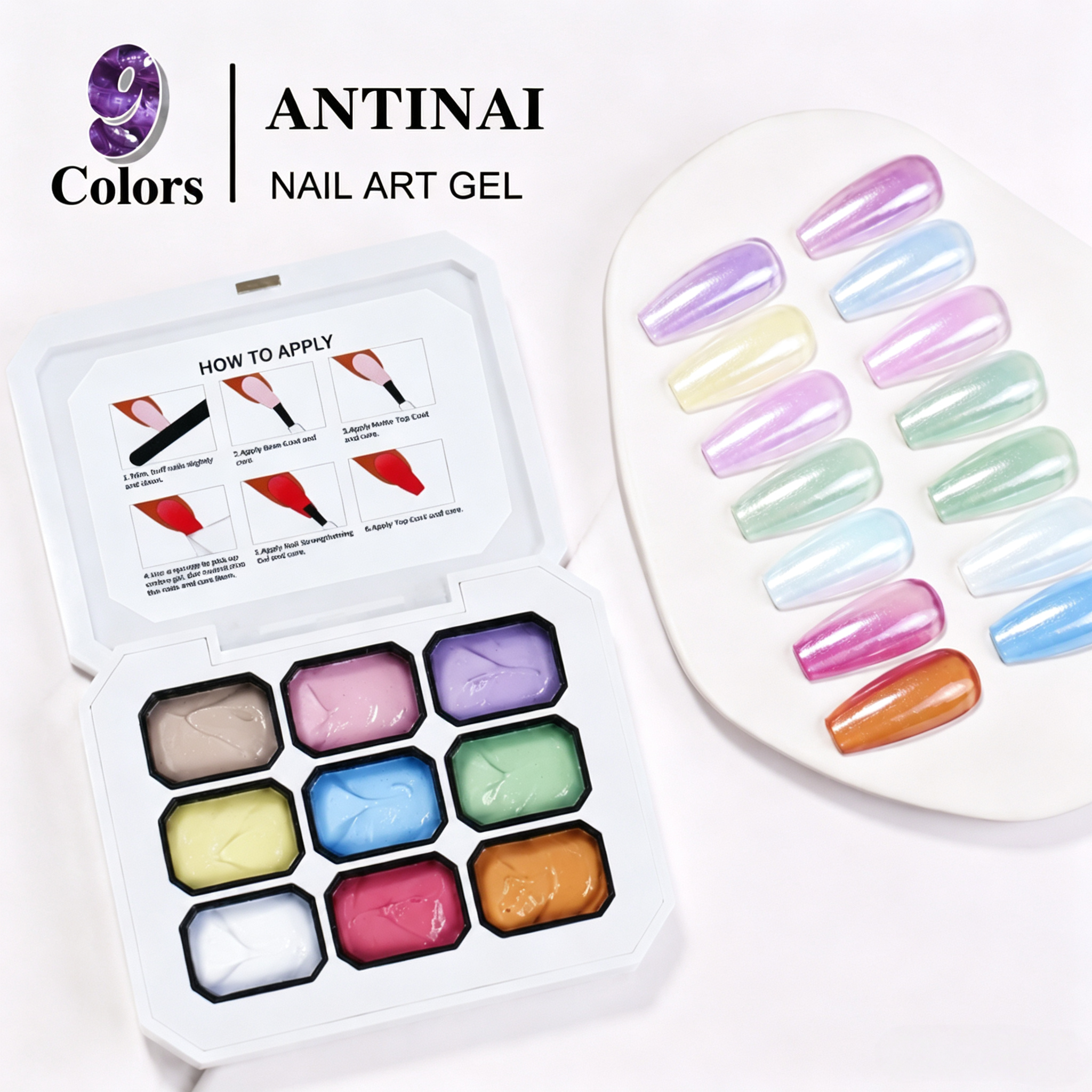 ANTINAI 9‑Colors Nail Art Gel Palette Pigment Set Semi‑Solid Gel for DIY Manicure Nail Decoration
