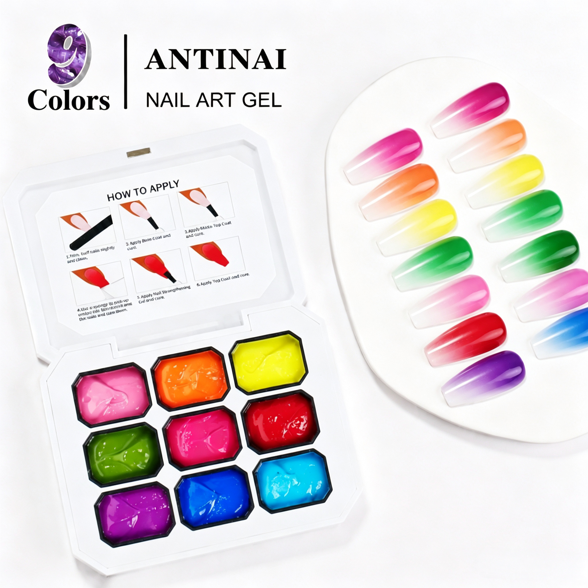 ANTINAI 9‑Colors Nail Art Gel Palette Pigment Set Semi‑Solid Gel for DIY Manicure Nail Decoration