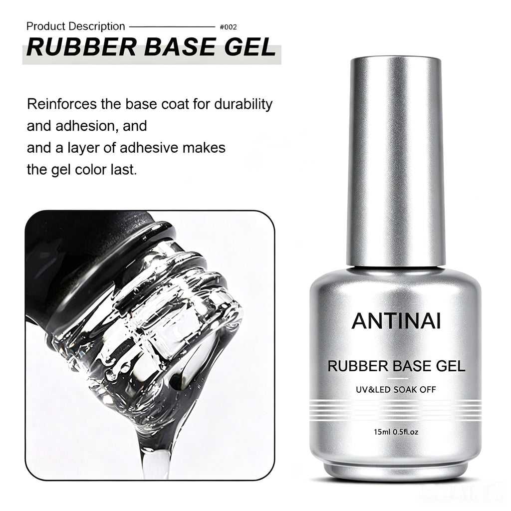 15ml ANTINAI 7‑Pcs Functional Nail Gel Kit, Rubber Base Coat, Reinforce Gel, Foil Glue Gel UV LED Soak‑Off Gel for Professional Nail Art