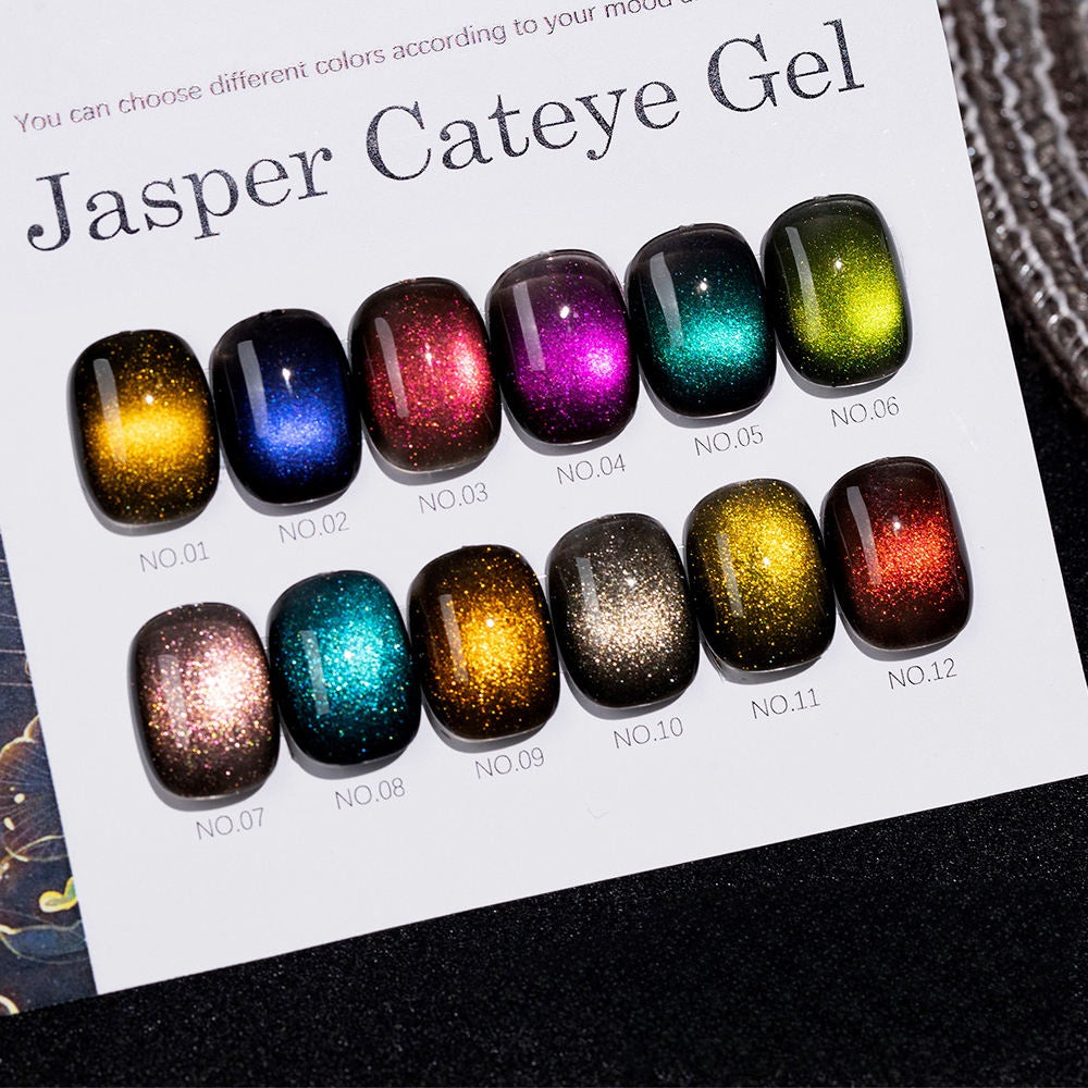 12‑Colors Jasper Magnetic Cateye Gel Polish Sparkling Glitter UV Gel Nail Art