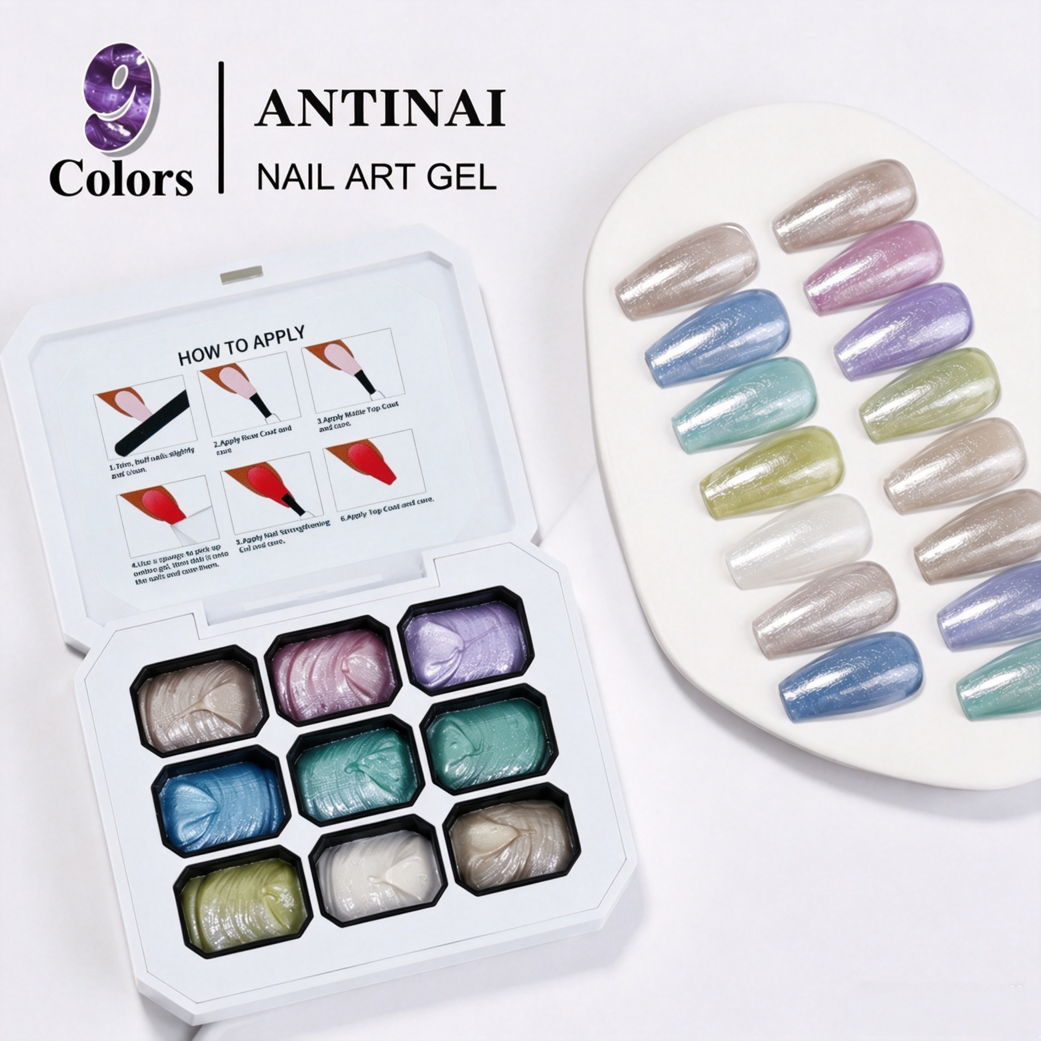 ANTINAI 9‑Colors Nail Art Gel Palette Pigment Set Semi‑Solid Gel for DIY Manicure Nail Decoration