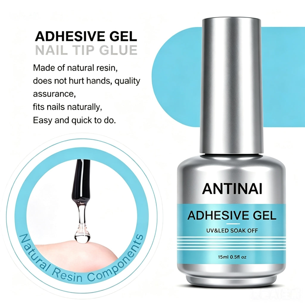 15ml ANTINAI 7‑Pcs Functional Nail Gel Kit, Rubber Base Coat, Reinforce Gel, Foil Glue Gel UV LED Soak‑Off Gel for Professional Nail Art