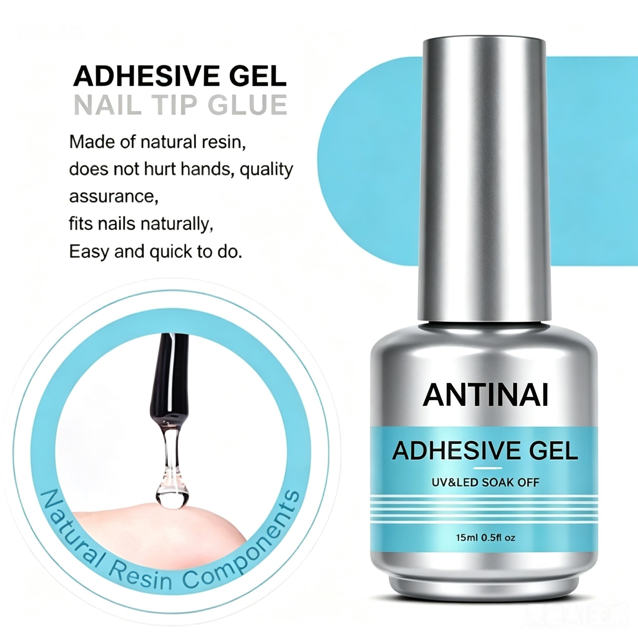 15ml ANTINAI 7‑Pcs Functional Nail Gel Kit, Rubber Base Coat, Reinforce Gel, Foil Glue Gel UV LED Soak‑Off Gel for Professional Nail Art