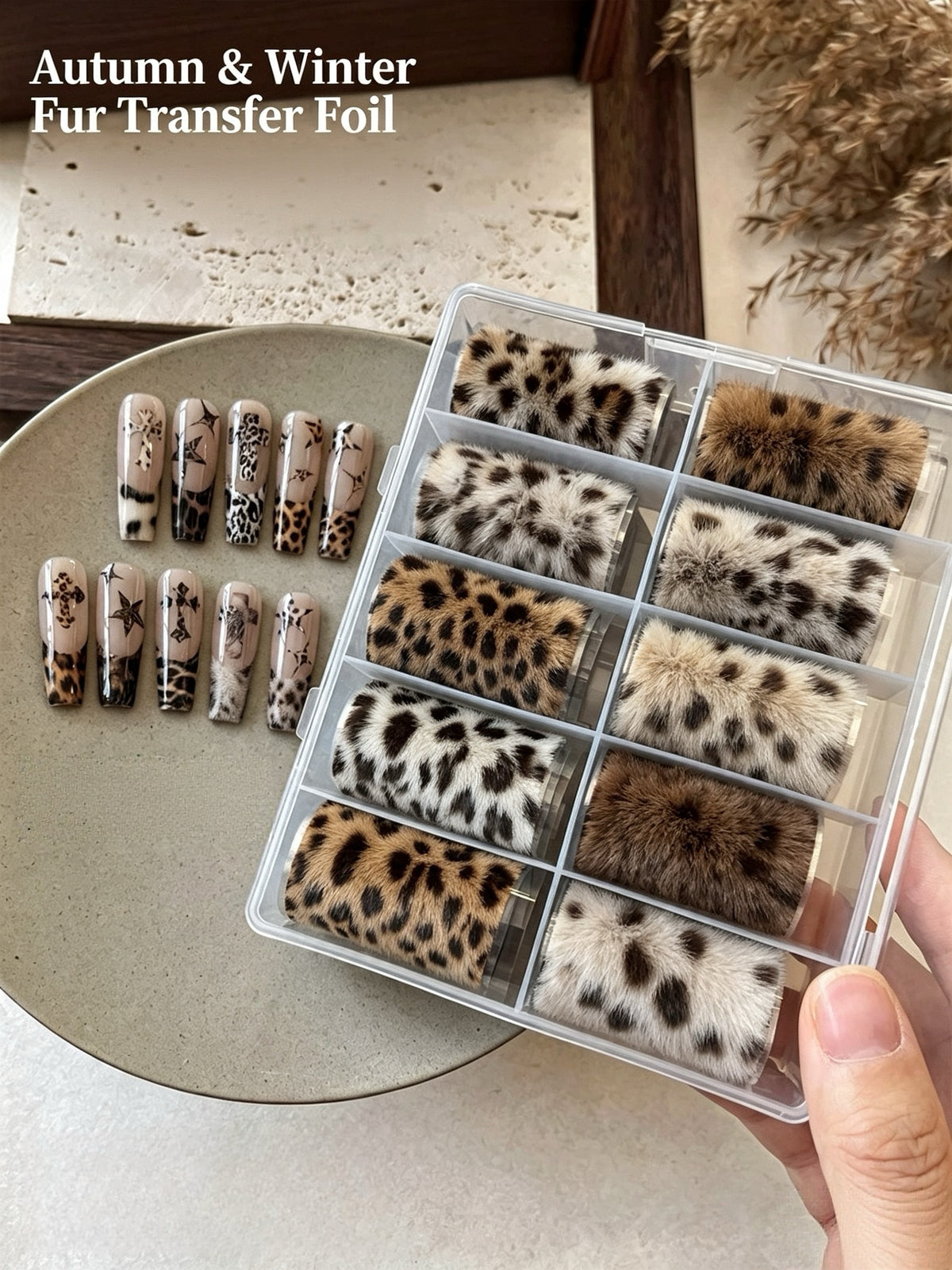 Autumn Winter Fur Leopard Print Nail Transfer Foil Set, Animal Skin Nail Art Transfer Paper For Manicure