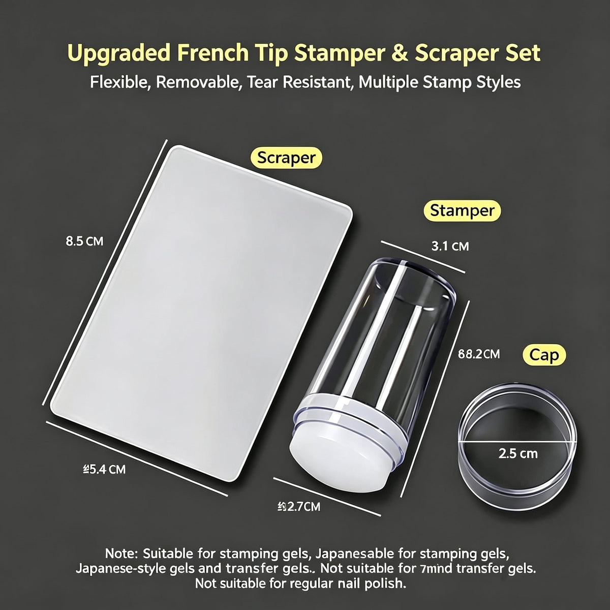ANTINAI Clear Silicone French Tip Nail Stamper & Scraper Set | Soft Tear-Resistant Stamping Tool