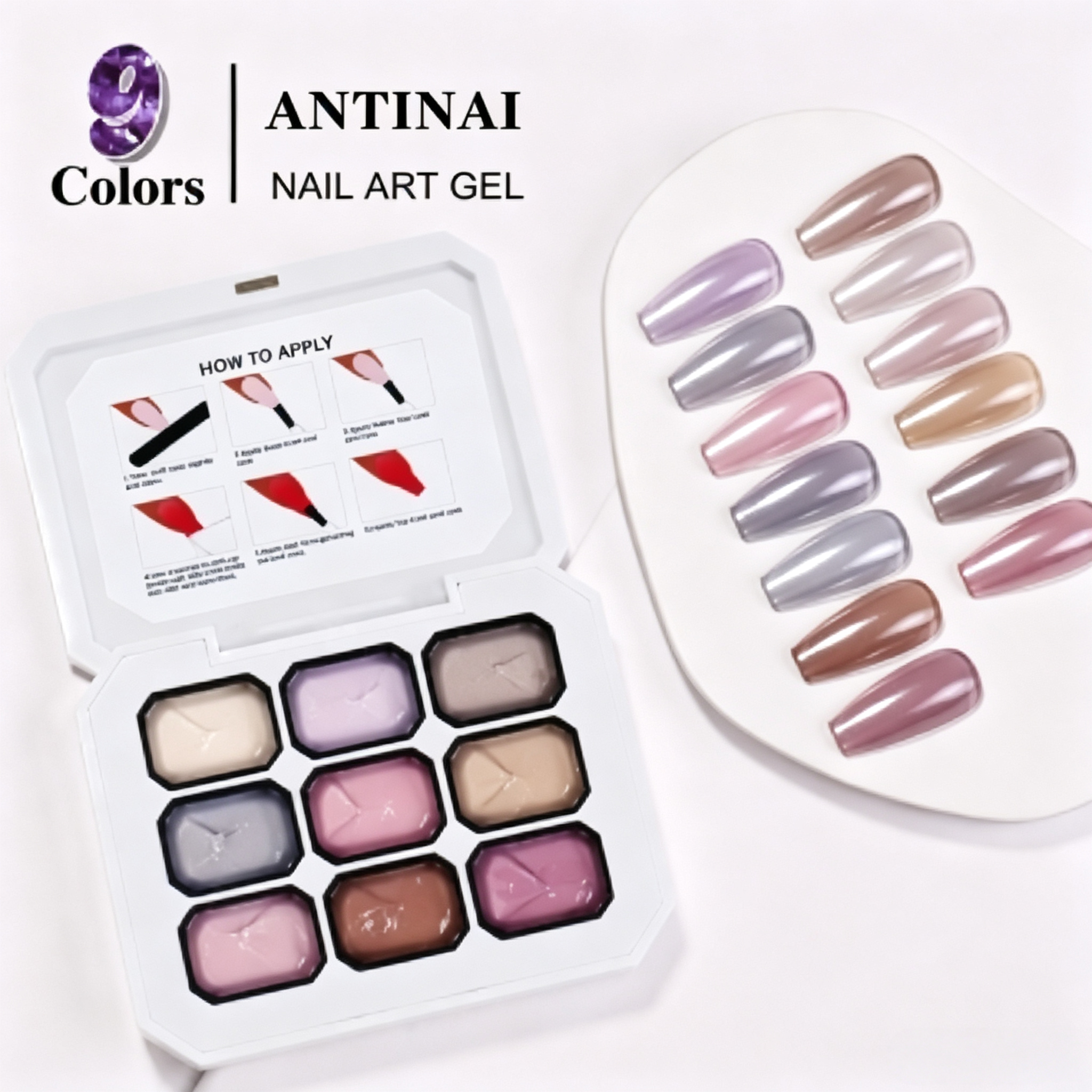 ANTINAI 9‑Colors Nail Art Gel Palette Pigment Set Semi‑Solid Gel for DIY Manicure Nail Decoration