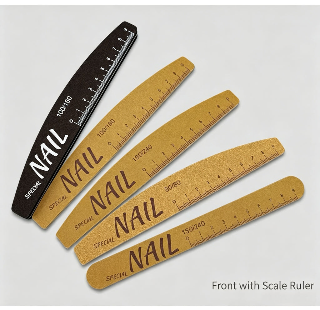Nail Shape Scale Nail File, Double Sided Emery Board with Nail Shape Guide & Length Ruler for Salon Nail Shaping