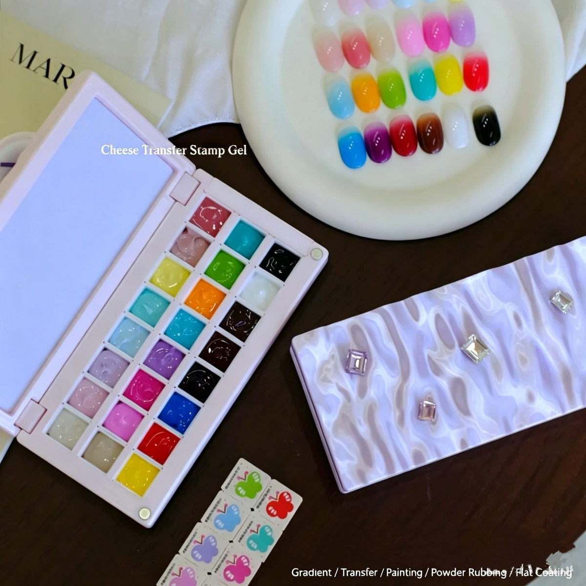 ANTINAI Silk Powder Gem Box 24-Color Solid Gel Palette | Cheese Transfer & Stamp Painting Gel