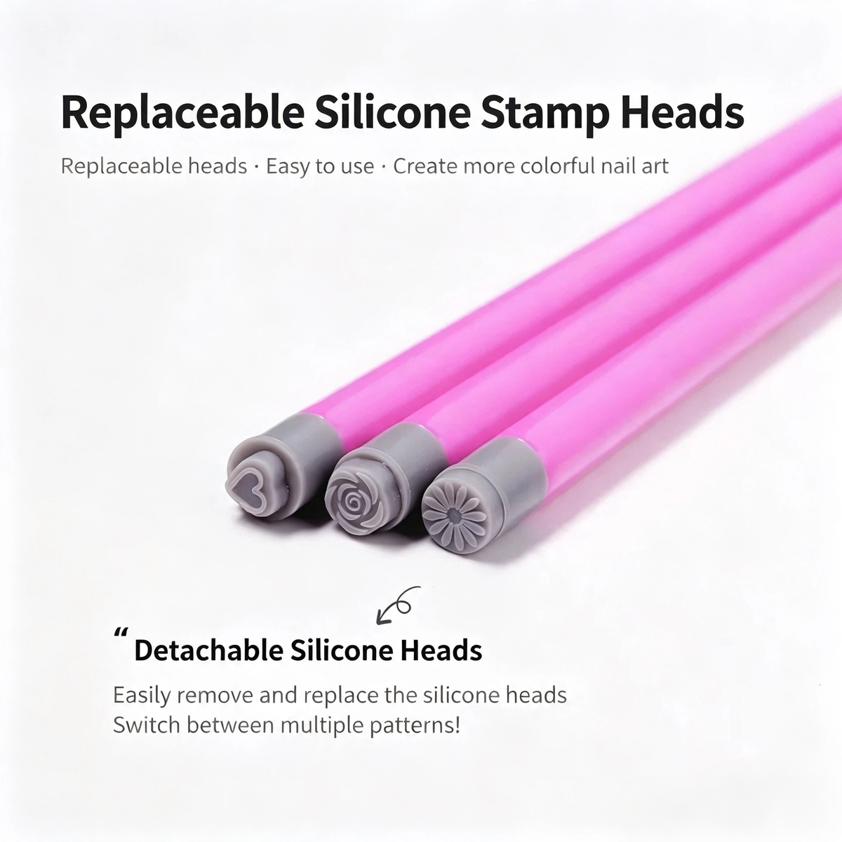 Nail Stamping Pen Set with 15 Replaceable Stamp Heads, Double Ended Nail Art Carving Stamping Tool for Beginners
