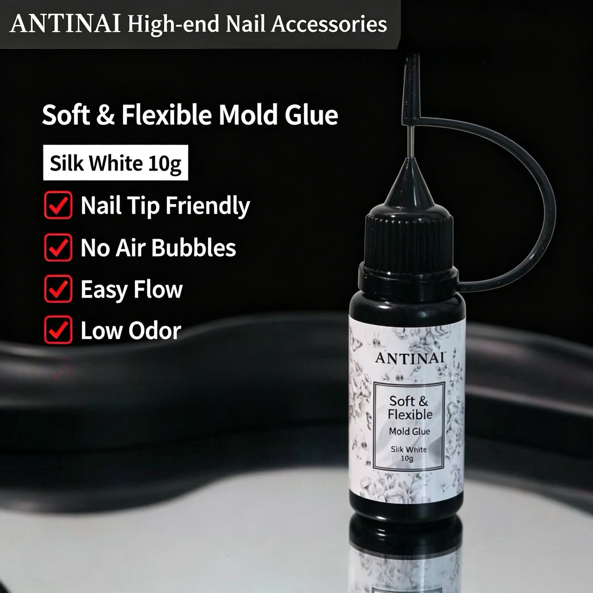 ANTINAI Soft & Flexible Mold Glue – Low‑Odor No‑Bubble UV Gel for 3D Silicone Nail Molds