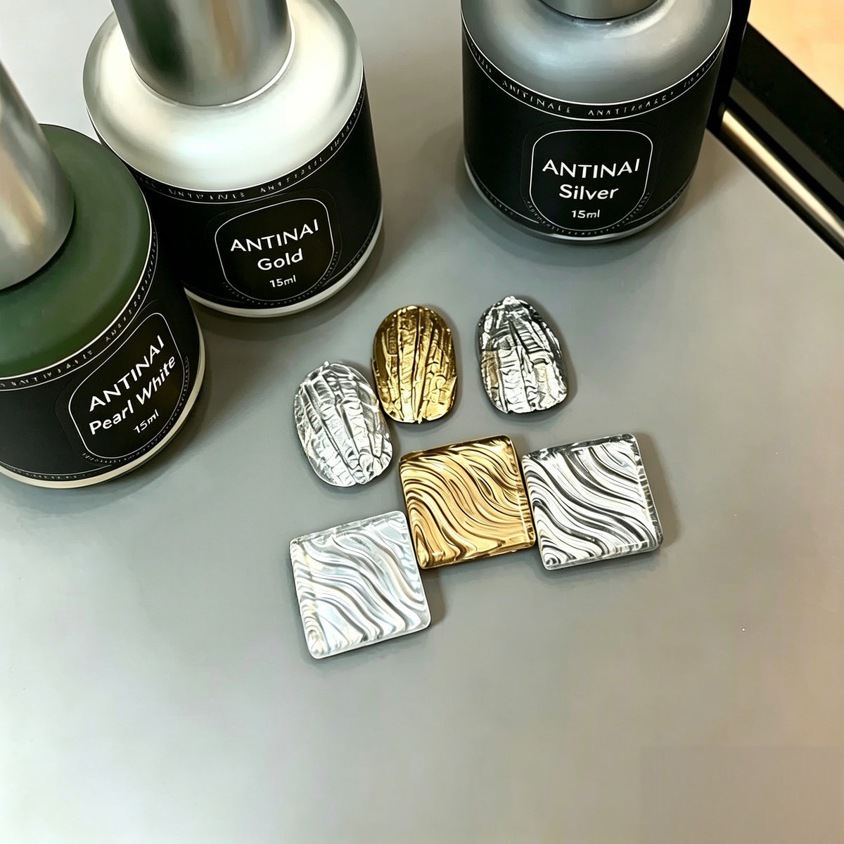 ANTINAI Mirror Metal Painting Gel, Gold, Silver & Pearl White Air-Dry Metallic Liner Gel for Nail Salon Art