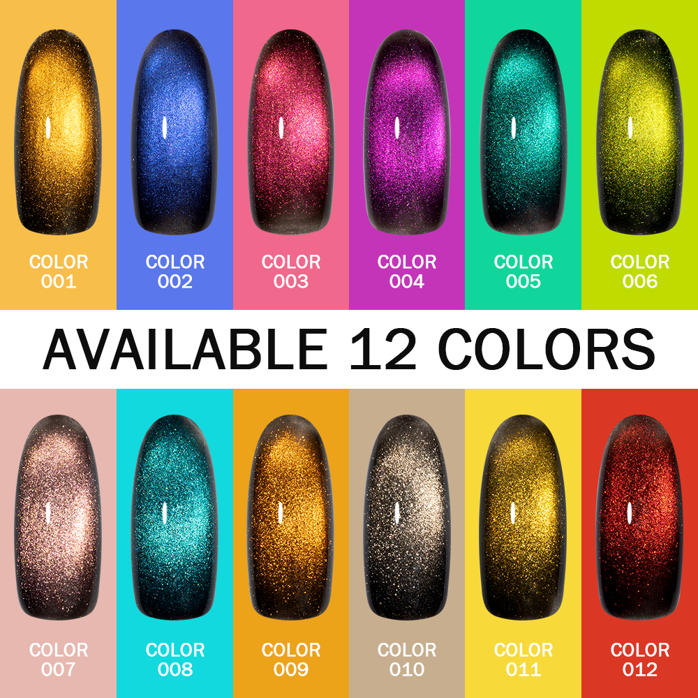 12‑Colors Jasper Magnetic Cateye Gel Polish Sparkling Glitter UV Gel Nail Art
