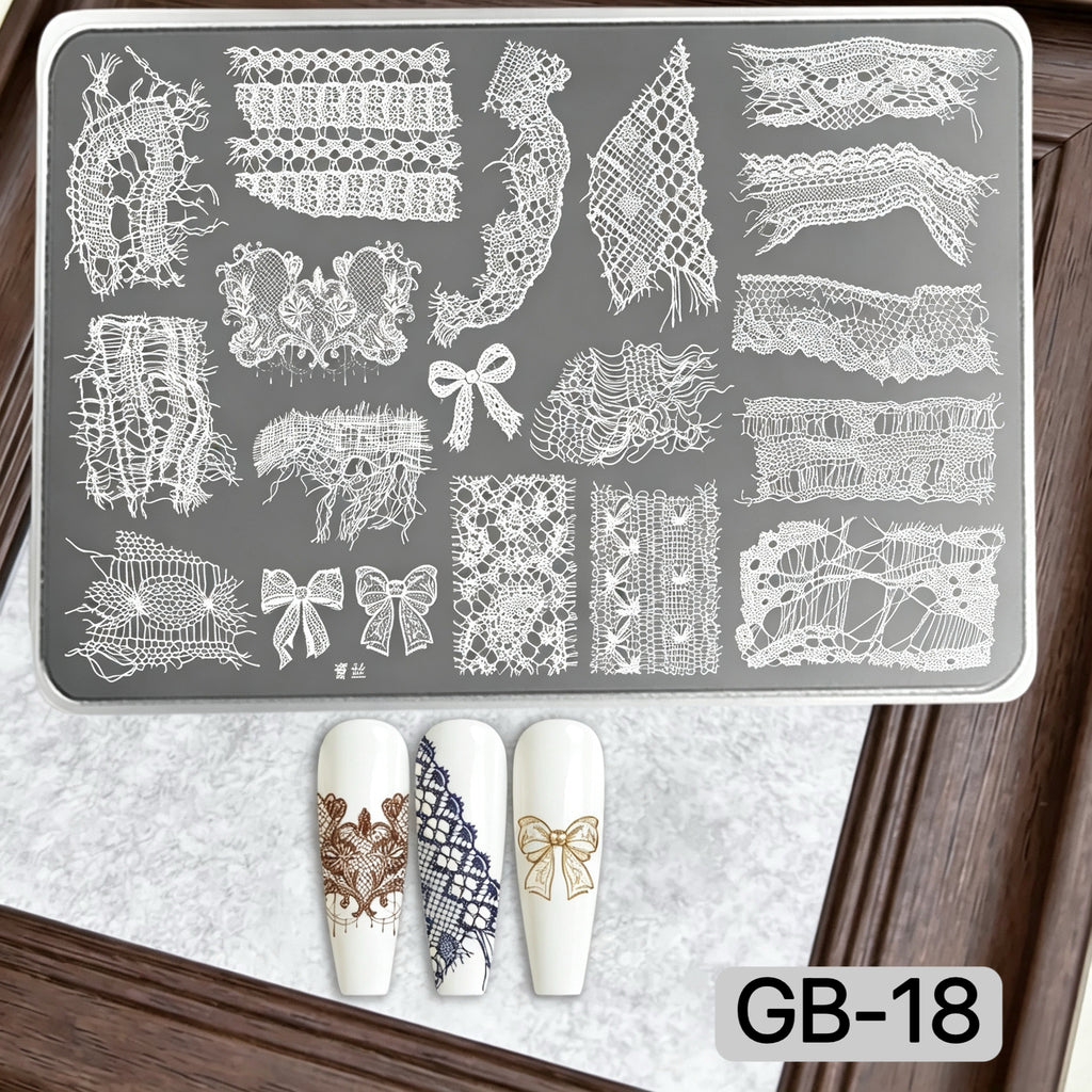 Nail Stamping Plates Set 12 Styles Lace Checkerboard Floral Butterfly Image Plates For DIY Nail Art Manicure Decor
