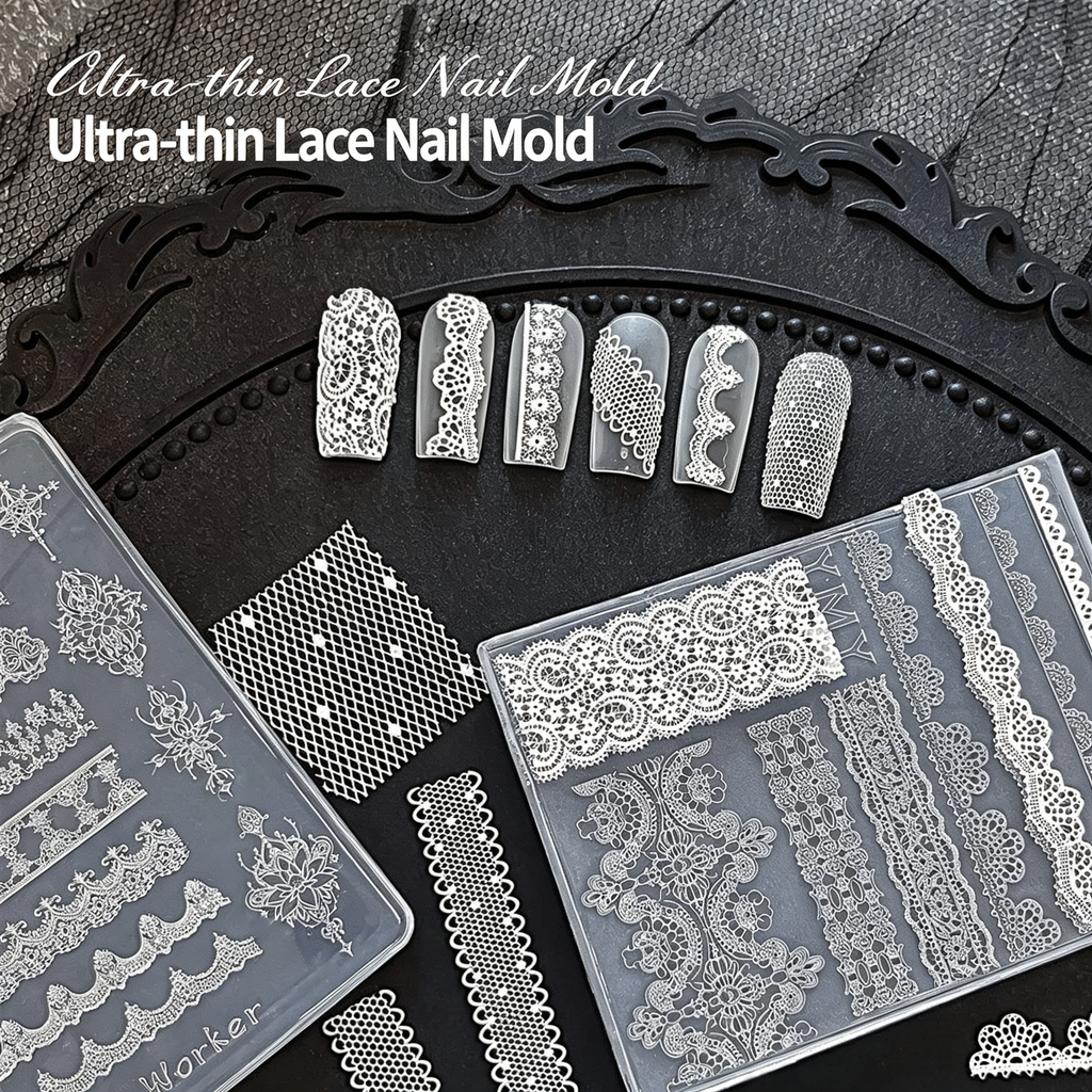 ANTINAI Ultra‑thin Lace Nail Silicone Mold, 3D Lace Emboss Mould for Nail Art Decoration