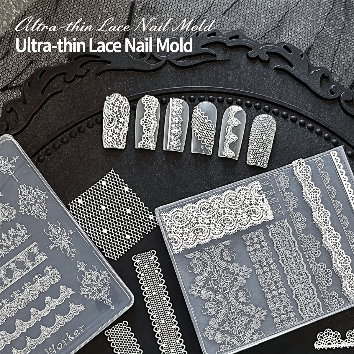 ANTINAI Ultra‑thin Lace Nail Silicone Mold, 3D Lace Emboss Mould for Nail Art Decoration