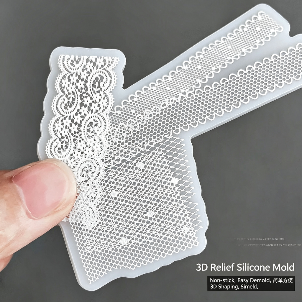 ANTINAI Ultra‑thin Lace Nail Silicone Mold, 3D Lace Emboss Mould for Nail Art Decoration