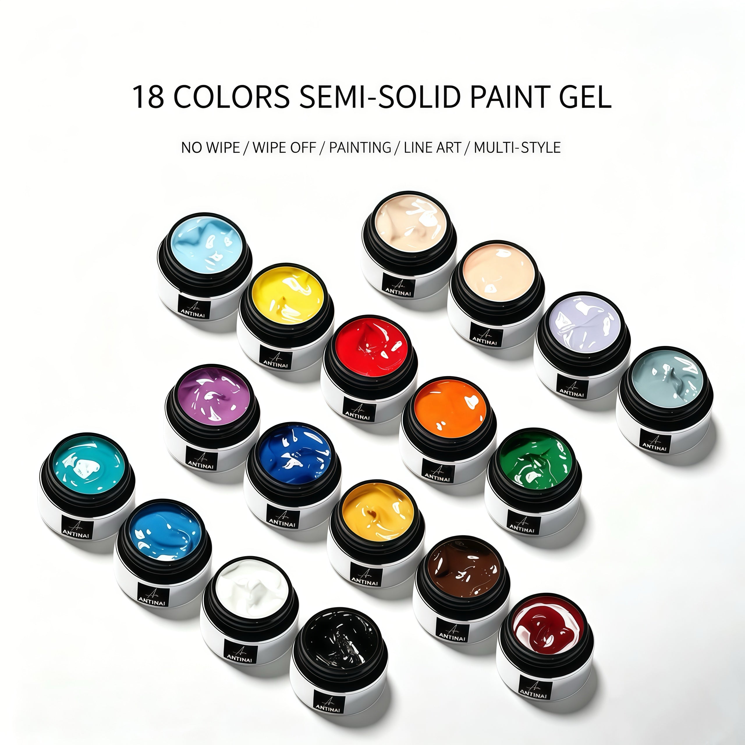 18 Colors Semi‑Solid Nail Paint Gel, Non‑Wipe Cream Gel for Nail Art Painting, Liner & DIY Manicure