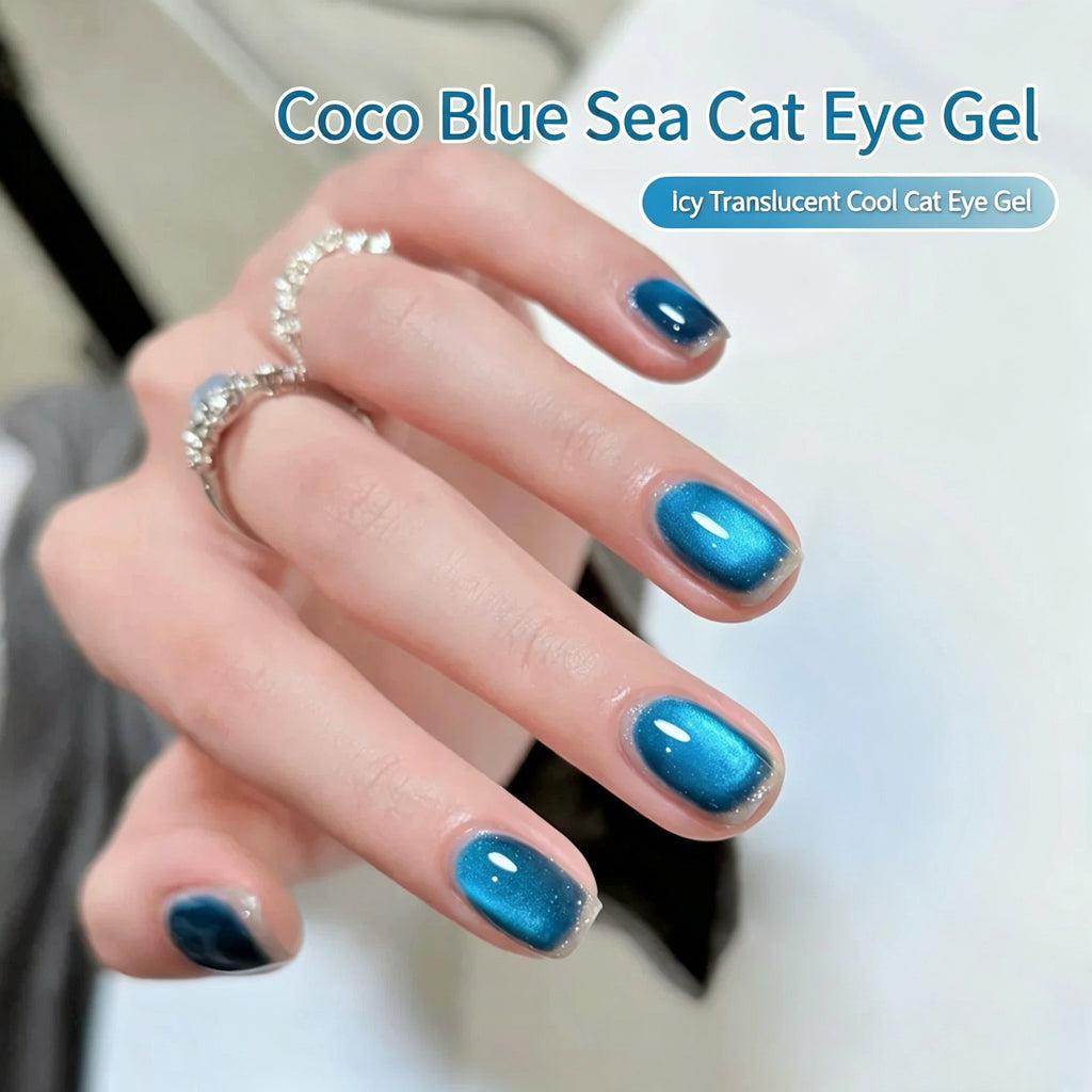 ANTINAI Coco Blue Sea Cat Eye Gel 9 Colors Set, Shining Blue Light Magnetic Nail Gel Polish