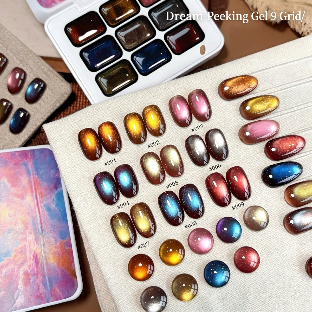 ANTINAI Dream Peeking Cat Eye Gel 9 Colors Set, Brown‑Base Natural Polarization Magnetic Nail Gel Polish