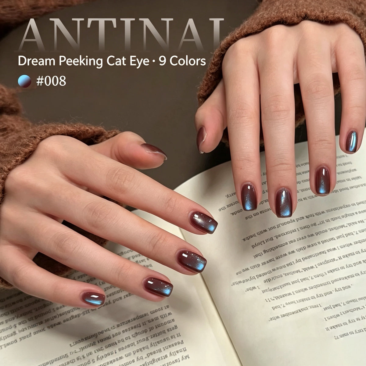 ANTINAI Dream Peeking Cat Eye Gel 9 Colors Set, Brown‑Base Natural Polarization Magnetic Nail Gel Polish