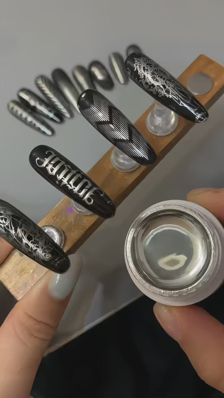 Mirror Metallic Silver Painting Gel, High‑Shine Mirror Silver Liner Gel Nail Art Drawing Gel for DIY Manicure Decor